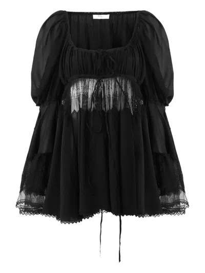 CHLOÉ SCOOP-NECK PUFF-SLEEVE BLOUSE