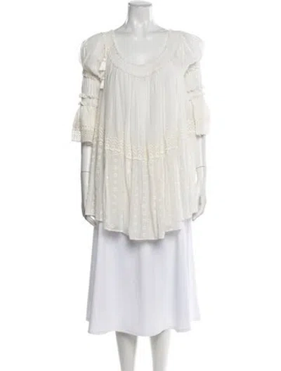 Pre-owned Chloé Scoop Neck Short Sleeve Blouse In Neutral