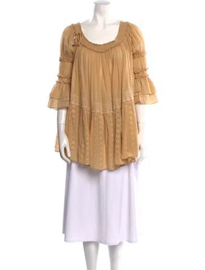 Pre-owned Chloé Scoop Neck Three-quarter Sleeve Tunic In Neutral