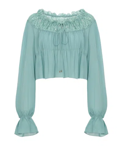 Chloé Scoop-neck Cropped Silk Blouse In After Storm Blue