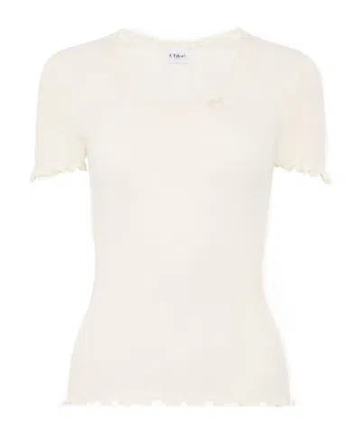 Chloé Scoop-neck Fitted T-shirt In Cotton  Silk Jersey In Neutral