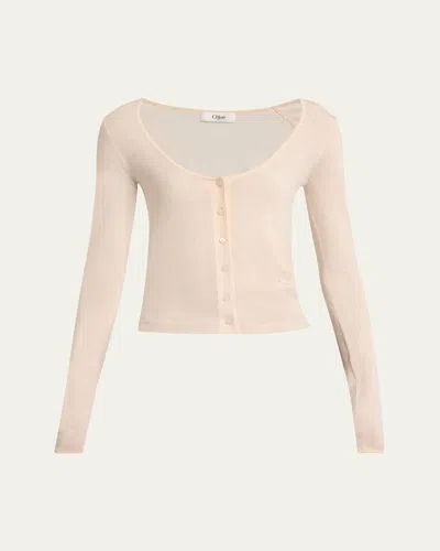 Chloé Scoop-neck Fitted Wool Cardigan In Sorbet Yellow