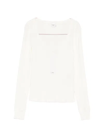 Chloé Scoop-neck Henley Shirt In Cotton Jersey In White