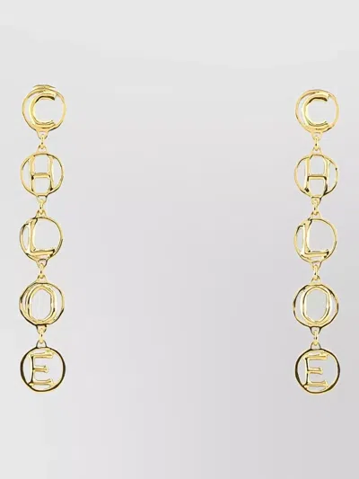 Chloé Script Logo Metal Earrings Dangling Design In Brown