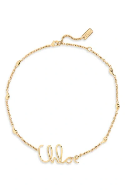 Chloé Script Logo Necklace In Gold