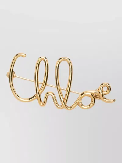 Chloé Script Logo Pin Polished Finish Design In Gold