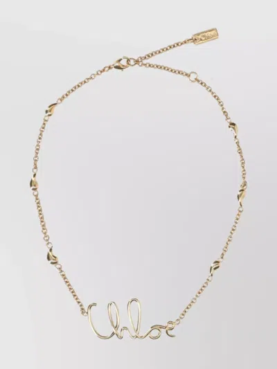 Chloé Script Pendant Chain Design Necklace In Gold
