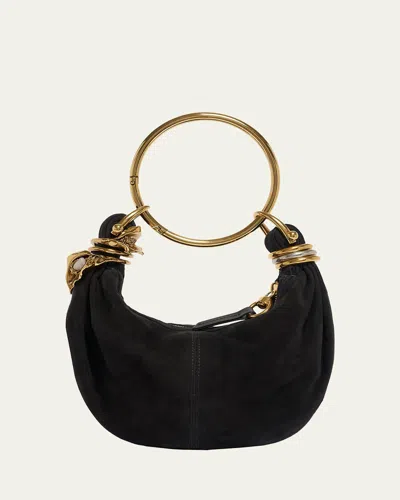Chloé Sculptural Bracelet Bag In Suede In Black
