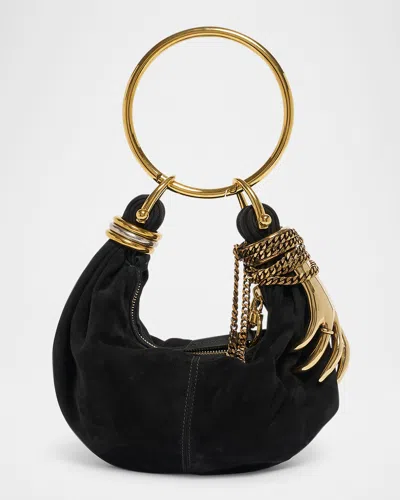 Chloé Sculptural Hand Bracelet Bag In Suede In Black
