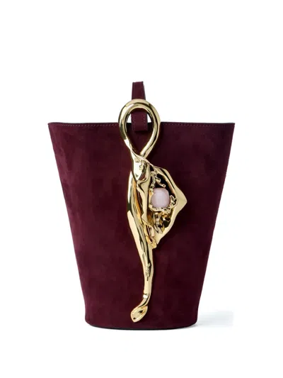 Chloé Sculptural Handle Suede Clutch Bag In Red