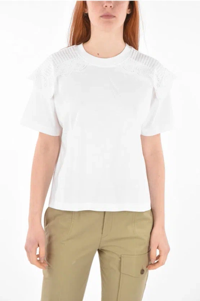 Chloé See By Crew Neck Sangallo Detail T-shirt In White