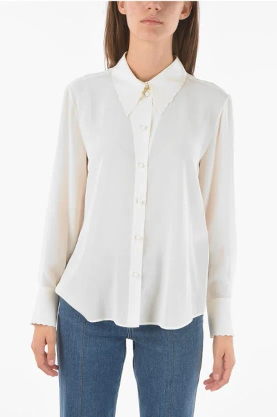 Chloé See-through Silk Shirt With Embroidered Floral Detailing In White