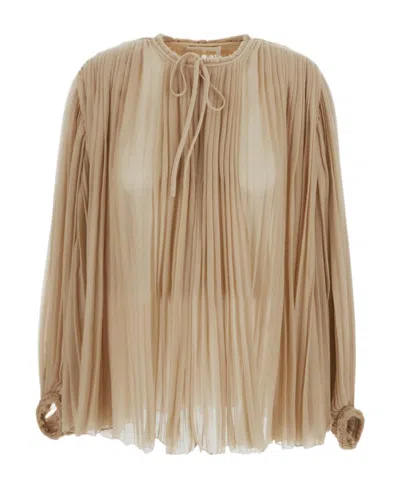 Chloé Pleated Wool Top In Brown