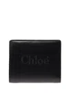 Chloé 'sense' Black Bi-fold Wallet With Tonal Logo Embroidery In Leather Woman In Multicolor