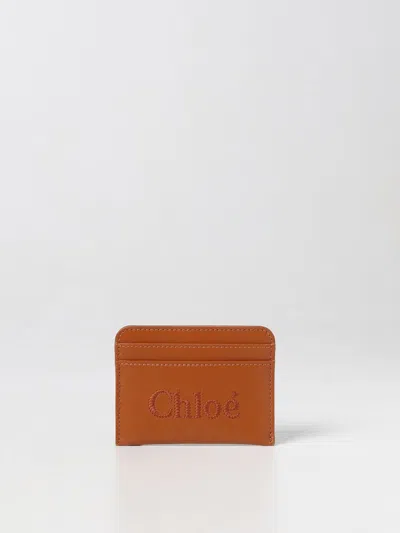 Chloé Sense  Wallet In Leather With Embroidered Logo In Brown