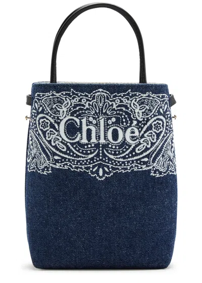 Chloé Chloe Sense Embroidered Denim Bucket Bag In Brown