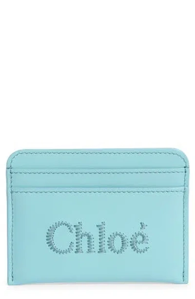 Chloé Sense Embroidered Logo Card Case In Blue