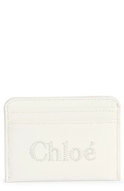 Chloé Sense Embroidered Logo Card Case In White