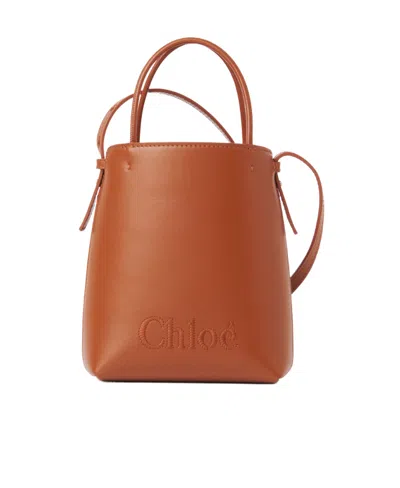 Chloé Sense Embroidered-logo Leather Mini Bag In Brown