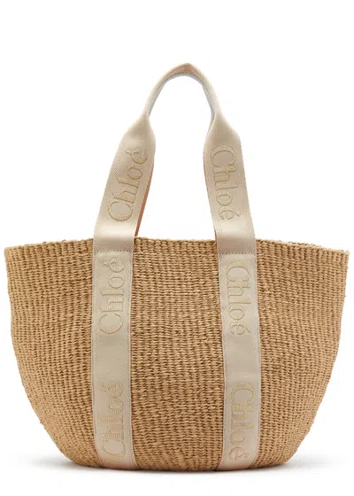 Chloé Chloe Sense Large Raffia Basket Bag In Gold