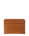 Chloé Chloe Sense Embroidered Logo Card Holder In Brown