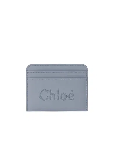 Chloé Sense Leather Cardholder In Gray