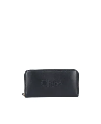 Chloé Sense Logo-embroidered Leather Wallet In Black