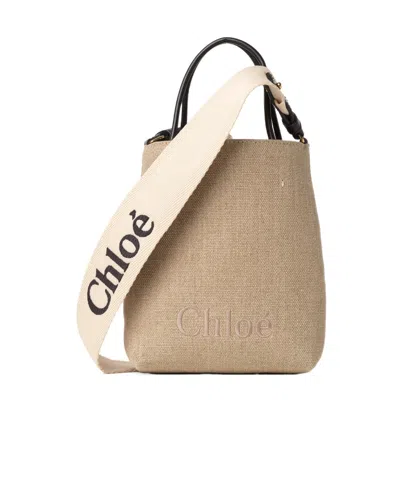 Chloé Sense Logo Shoulder Bag In Nude