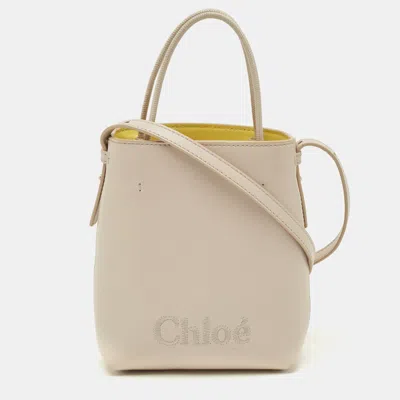 Pre-owned Chloé Sense Micro Beige Leather Tote In Sand