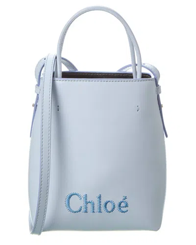 Chloé Sense Micro Leather Tote In Blue