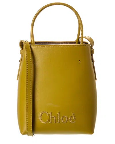 Chloé Sense Micro Leather Tote In Gold