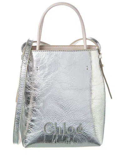 Chloé Sense Micro Leather Tote In Silver