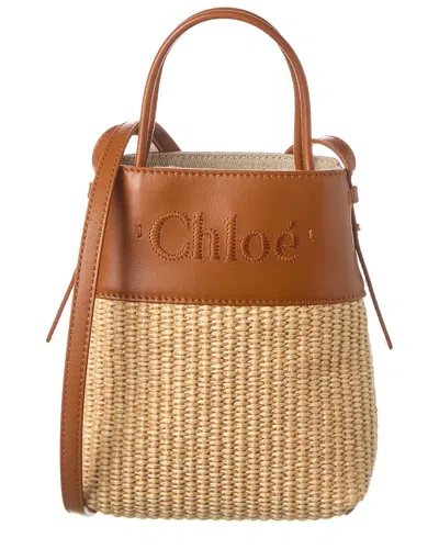 Chloé Sense Micro Raffia & Leather Tote In Brown