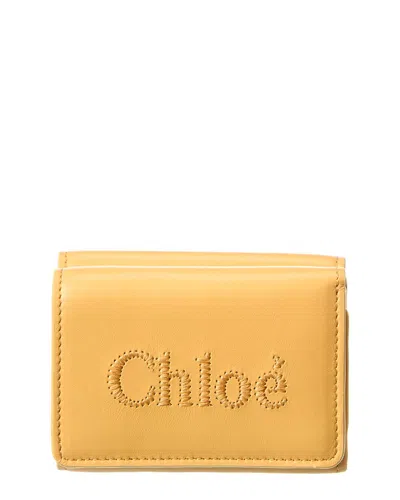 Chloé Sense Mini Leather Trifold Wallet In Yellow