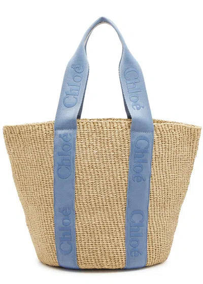 Chloé Chloe Sense Raffia Basket Bag In Blue