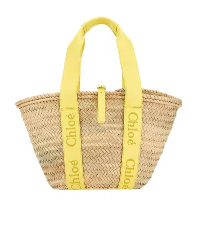 Chloé Sense Small Raffia Tote Bag In Nude