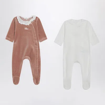 Chloé Set Of 2 Cotton Sleepsuits White And Beige
