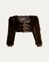 Chloé Shearling And Leather Ultra-cropped Top Coat In Black