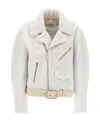 Chloé Suede-trim Shearling Moto Jacket In White