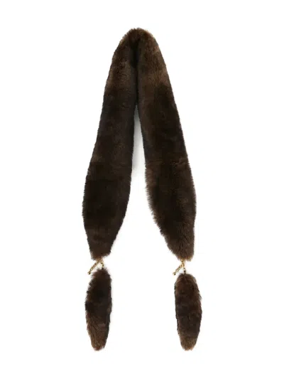 Chloé Shearling Chain-detailed Scarf In Brown