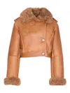 Chloé Cropped Shearling-trimmed Leather Jacket In Blue
