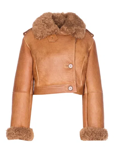 CHLOÉ SHEARLING-COLLARED LEATHER JACKET