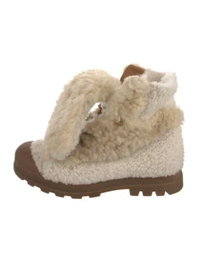 Pre-owned Chloé Shearling Colorblock Pattern Combat Boots In Neutral