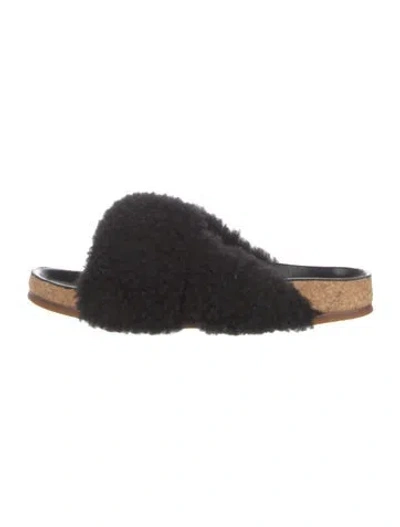 Pre-owned Chloé Shearling Faux Fur Trim Slides In Black
