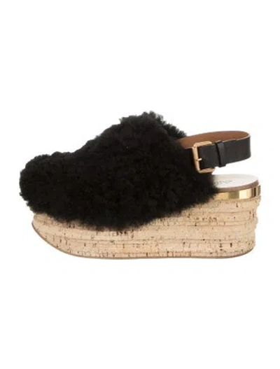 Pre-owned Chloé Shearling Faux Fur Trim Slingback Pumps In Black
