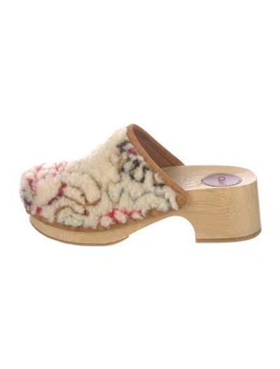 Pre-owned Chloé Shearling Floral Print Mules In Neutral