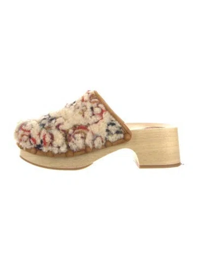 Pre-owned Chloé Shearling Floral Print Mules In White