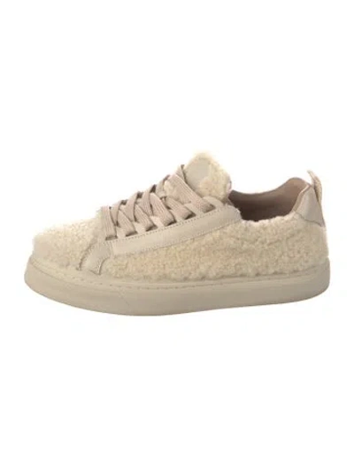 Pre-owned Chloé Shearling Fur Trim Sneakers In Neutral