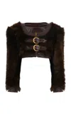 Chloé Shearling-leather Cropped Jacket In Brown