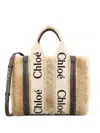 Chloé Small Woody Tote Bag In Shearling In Neutral